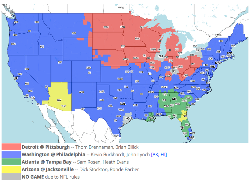 Illustration for article titled Which TV Market's Getting Screwed Today? Your Week 11 NFL Viewing Maps